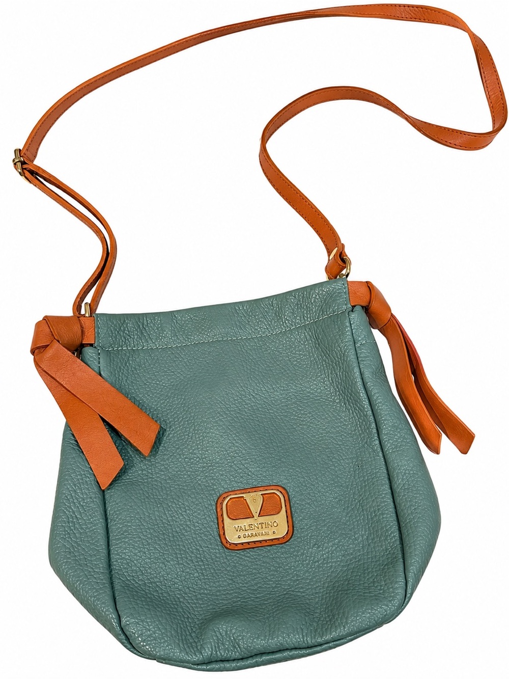 Valentino Garavani Blue & Tan Pebbled Leather Crossbody